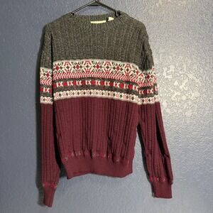 Hardwood & Pine Fair Isle Sweater Large‎ Burgundy Gray Crewneck